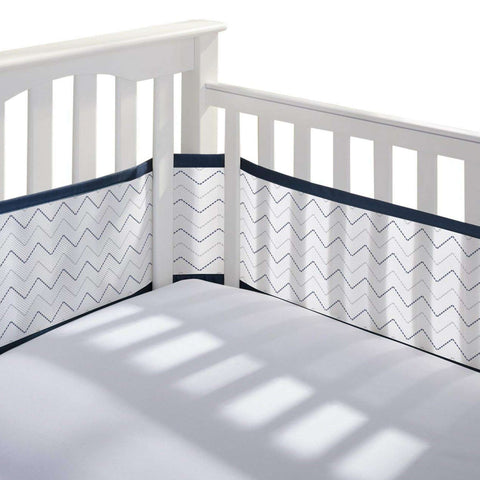 Breathable Baby Breathable Mesh Crib Liner Navy Chevron Kido Bebe