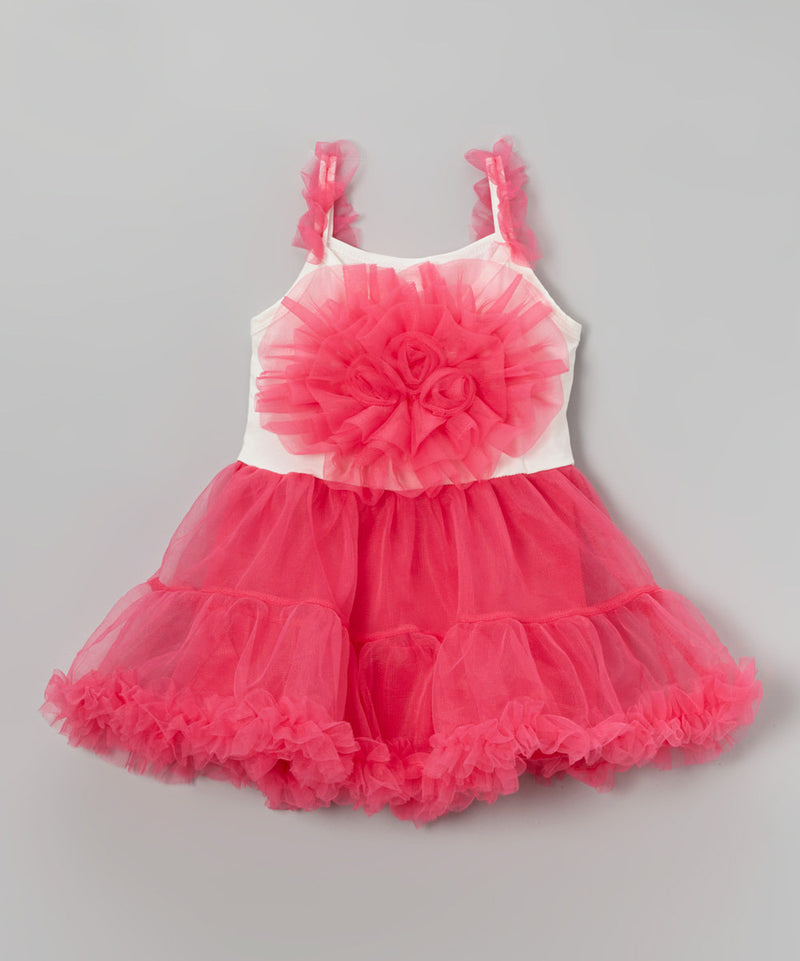 White/Hot Pink Petti Dress With Big Flower | Wenchoice