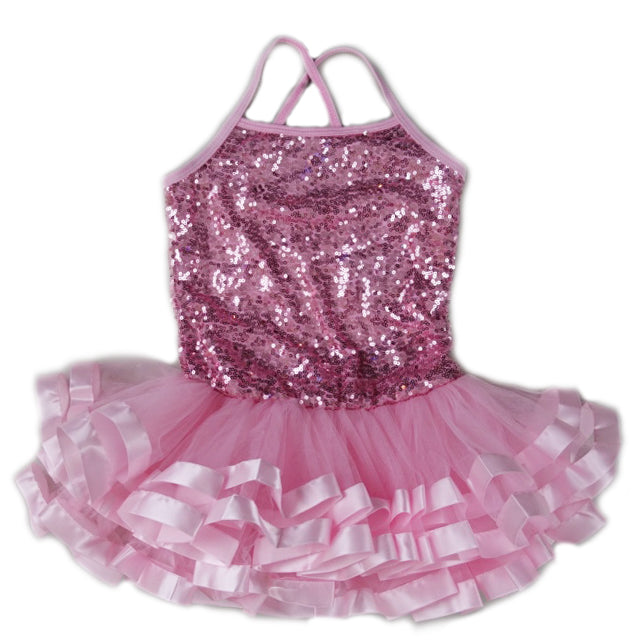 Pink Sequins Cross Back Ribbon Ballet Dress | Wenchoice