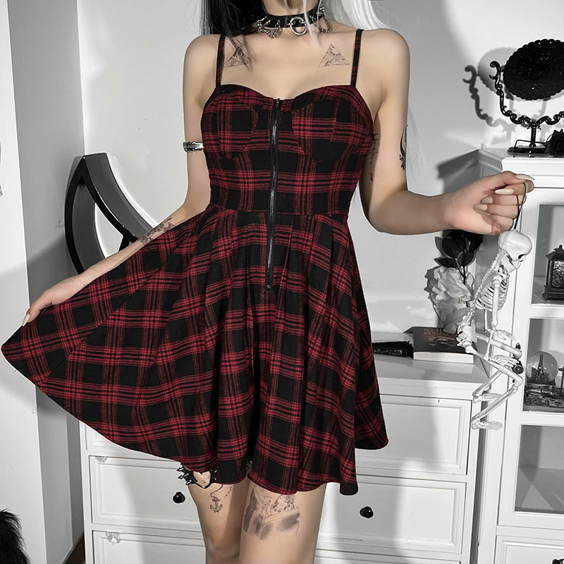 Gothic Grunge Spaghetti Strap Plaid Mini Dress Available In 2 Colors Rock N Doll 