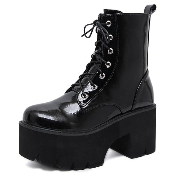 Gothic Lace Up Patent Leather Platform Boots – ROCK 'N DOLL