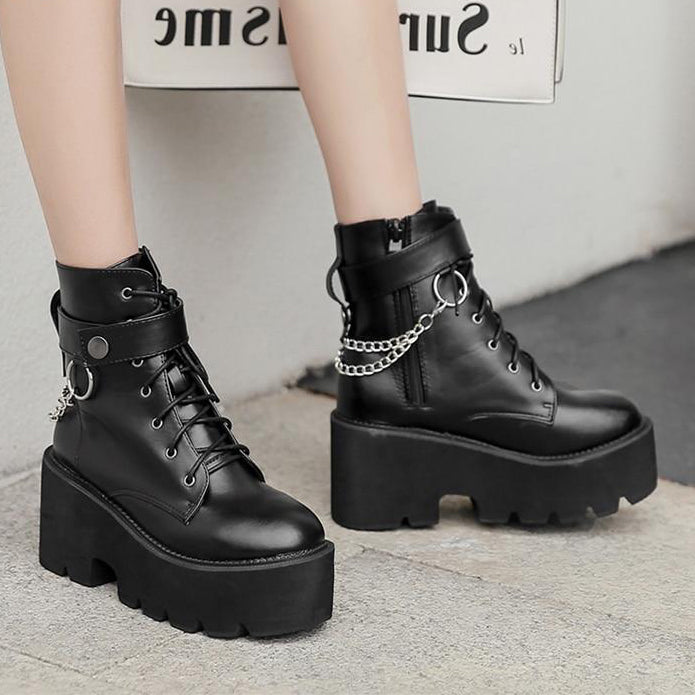 Gothic Chain Strap Lace Up Platform Boots – ROCK 'N DOLL