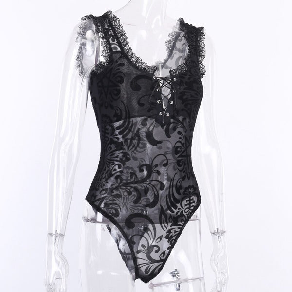 Gothic Lace And Mesh Bodysuit – ROCK 'N DOLL