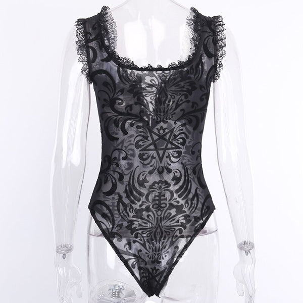 Gothic Lace And Mesh Bodysuit Rock N Doll