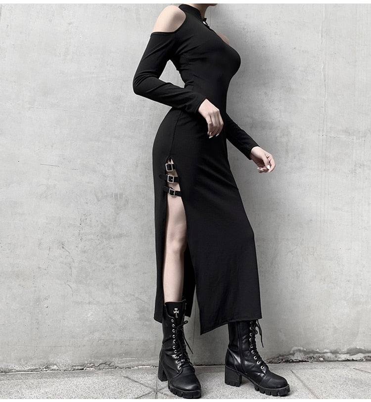 Gothic Cold Shoulder Cheongsam High Slit Long Dress – ROCK 'N DOLL