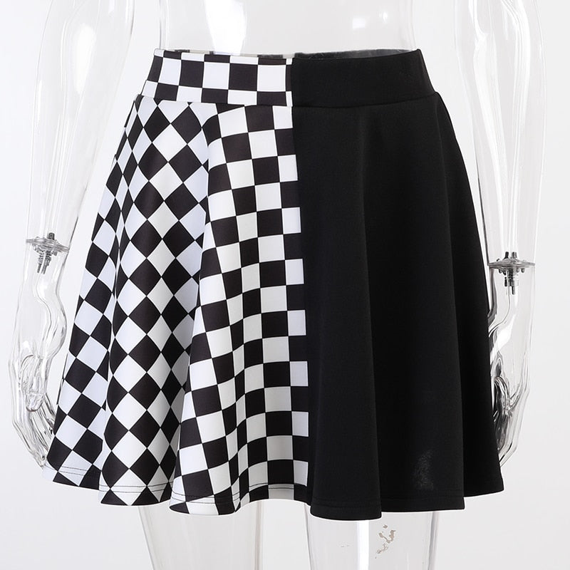 Gothic Grunge Half Checkered Mini Skirt 