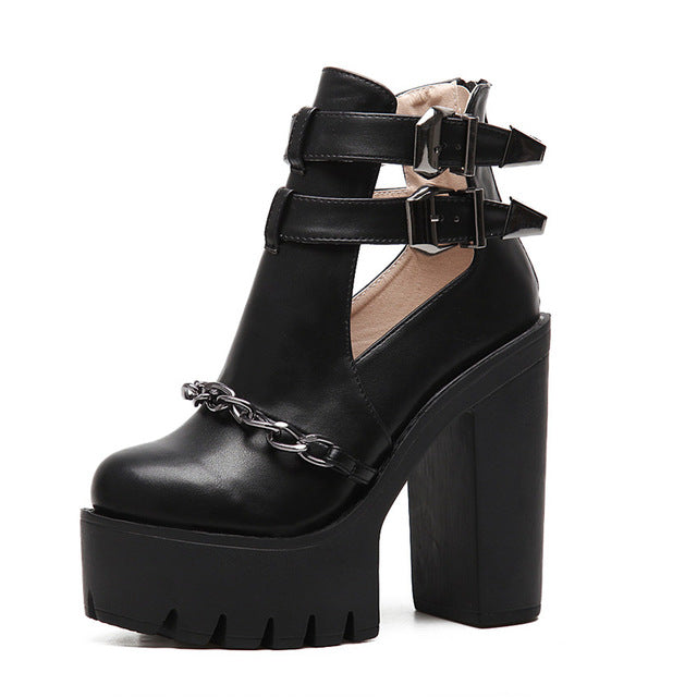 Gothic Punk Buckle Chain Ankle Platform Boots – ROCK 'N DOLL