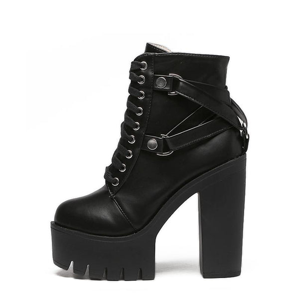 Gothic Punk Lace Up High Heels Platform Ankle Boots – ROCK 'N DOLL