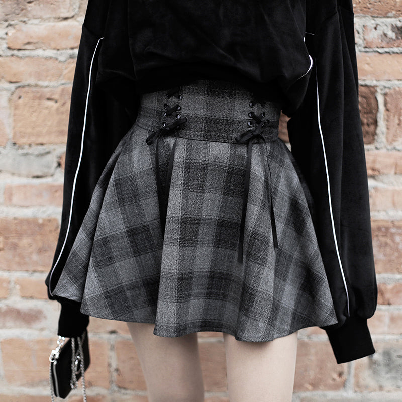 Gothic Grunge Harajuku Gray Plaid Mini Skirt Rock N Doll