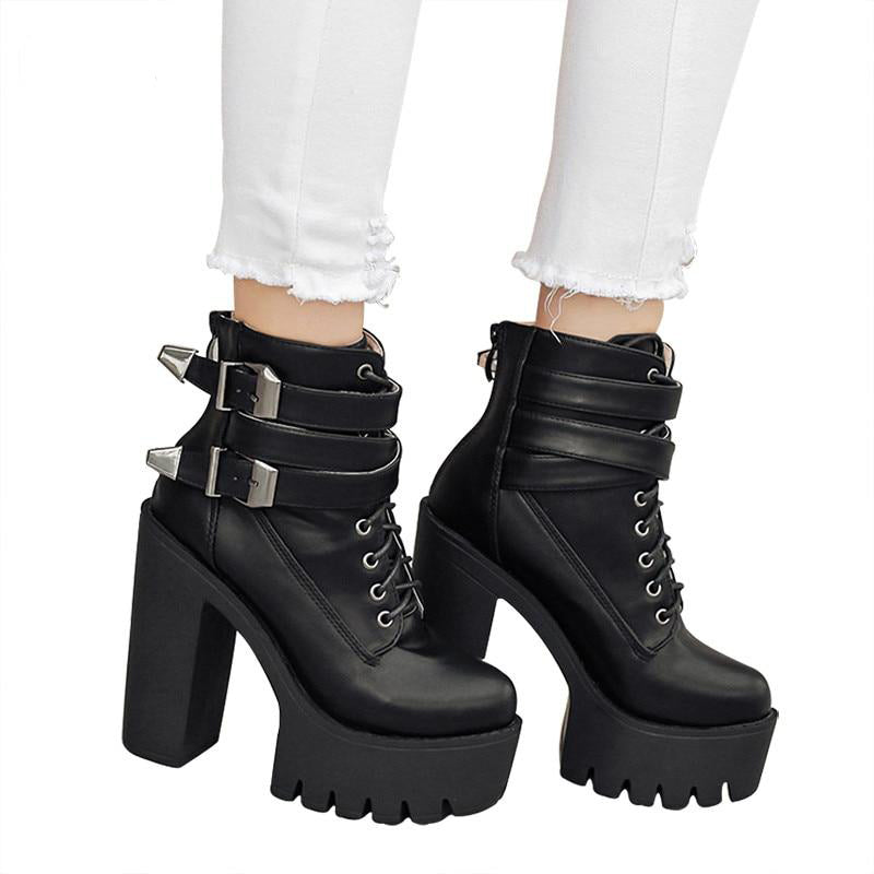 Gothic Double Strap Buckles Lace Up Platform Boots – ROCK 'N DOLL