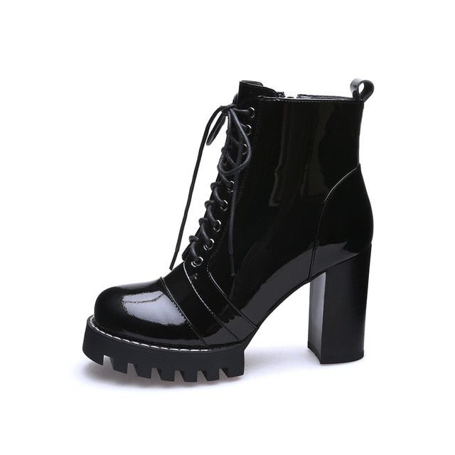Gothic Lace Up Patent Leather Platform 