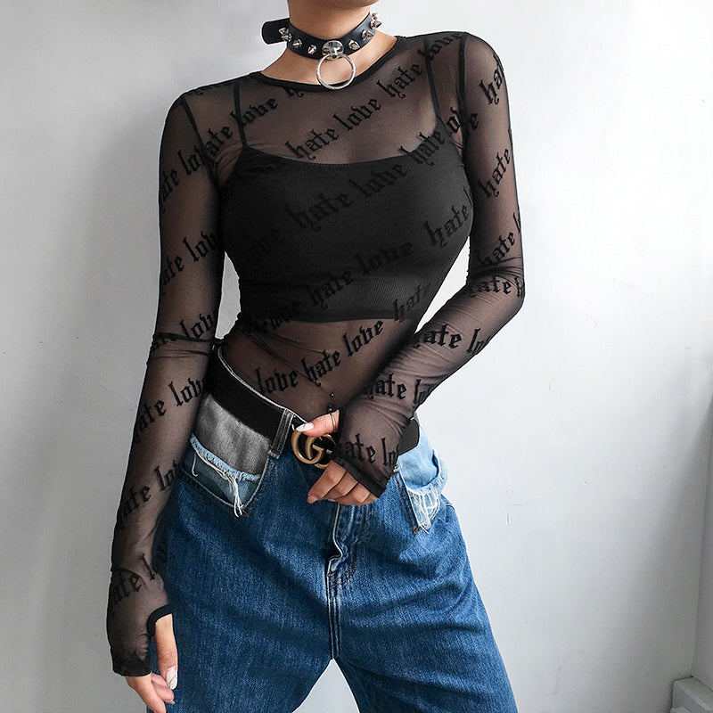 Gothic Grunge LOVE HATE Mesh Top – ROCK 'N DOLL