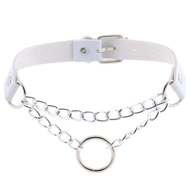 Gothic Punk Ring And Chain Choker Necklace Available In 16 Colors Rock N Doll 5788