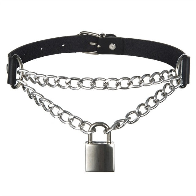 Gothic Punk Lock Chain Choker Necklace 