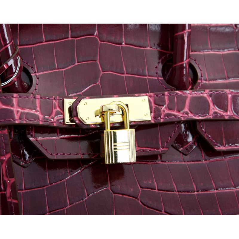 Victoria Authentic Crocodile Pattern Cowhide Leather Bag Purple