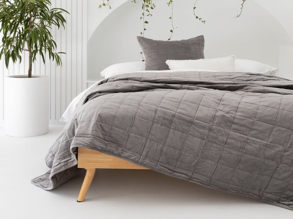 Lush cotton velvet bedspread  grey velvet comforter velvet coverlet LOOM LIVING