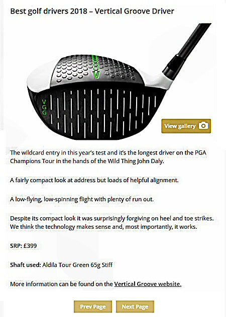Vertical Groove Golf Driver on National Club Golfer website