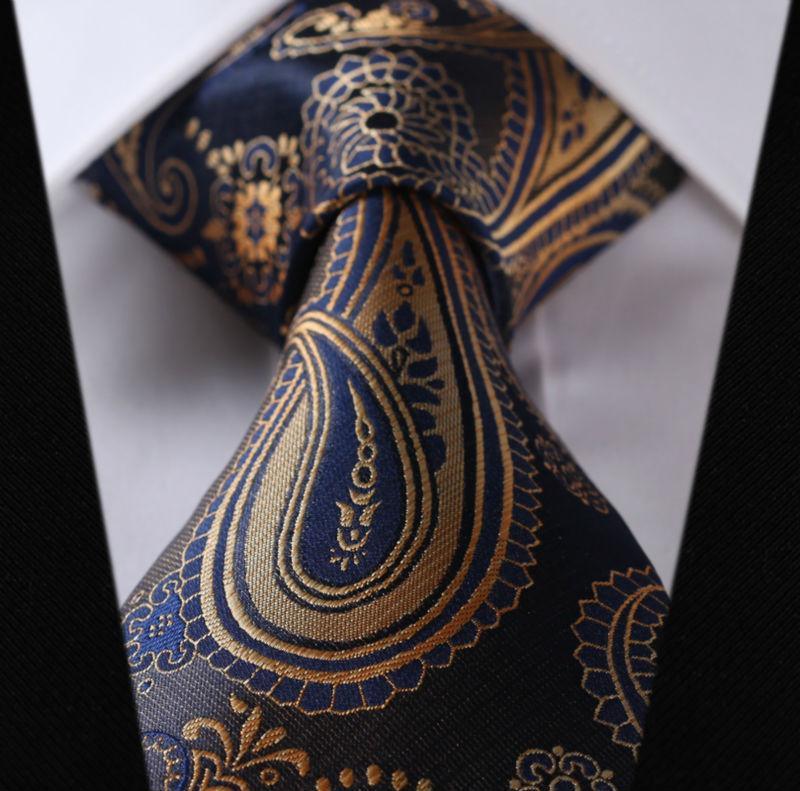 Gold Blue Silk Jacquard Woven Tie Necktie Pocket Square