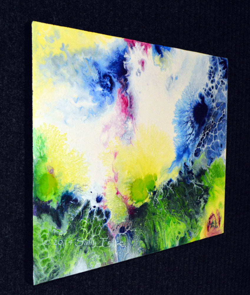 Flair of the Dramatic, fluid art painting for sale by Sally Trace, left view