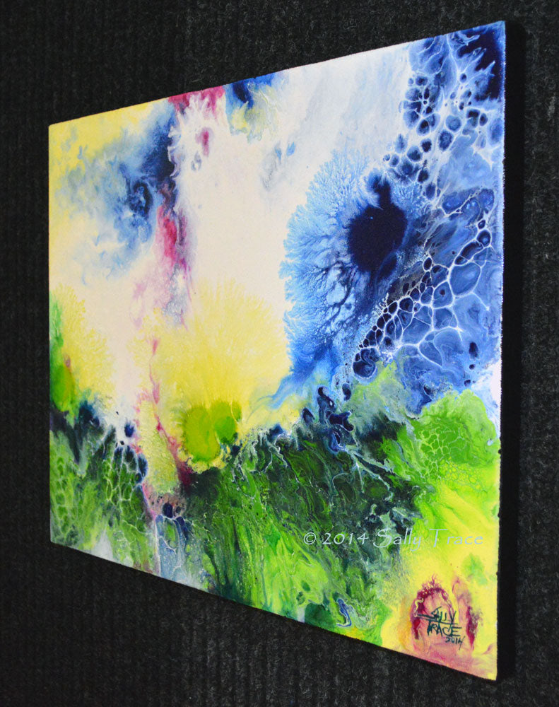 Flair of the Dramatic, fluid art painting for sale by Sally Trace, right view