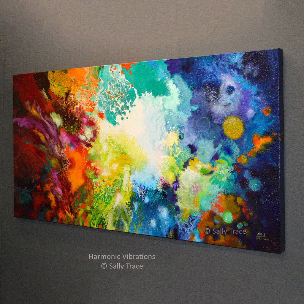 Harmonic Vibrations, original fluid acrylic pour painting for sale by Sally Trace