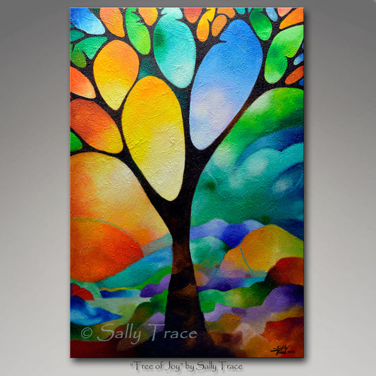 Sunset Trees Modern Art Original Painting Commission – Sally Trace  Abstract Paintings