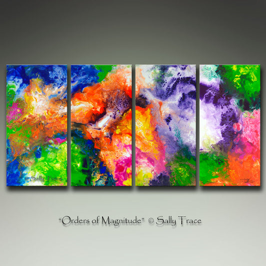 Continuity, Four Canvas Canvas Giclee Print set made from my Fluid P –  Sally Trace Abstract Paintings