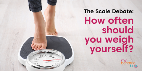 How Often Should You Weigh Yourself?  Image of person stepping onto a scale.
