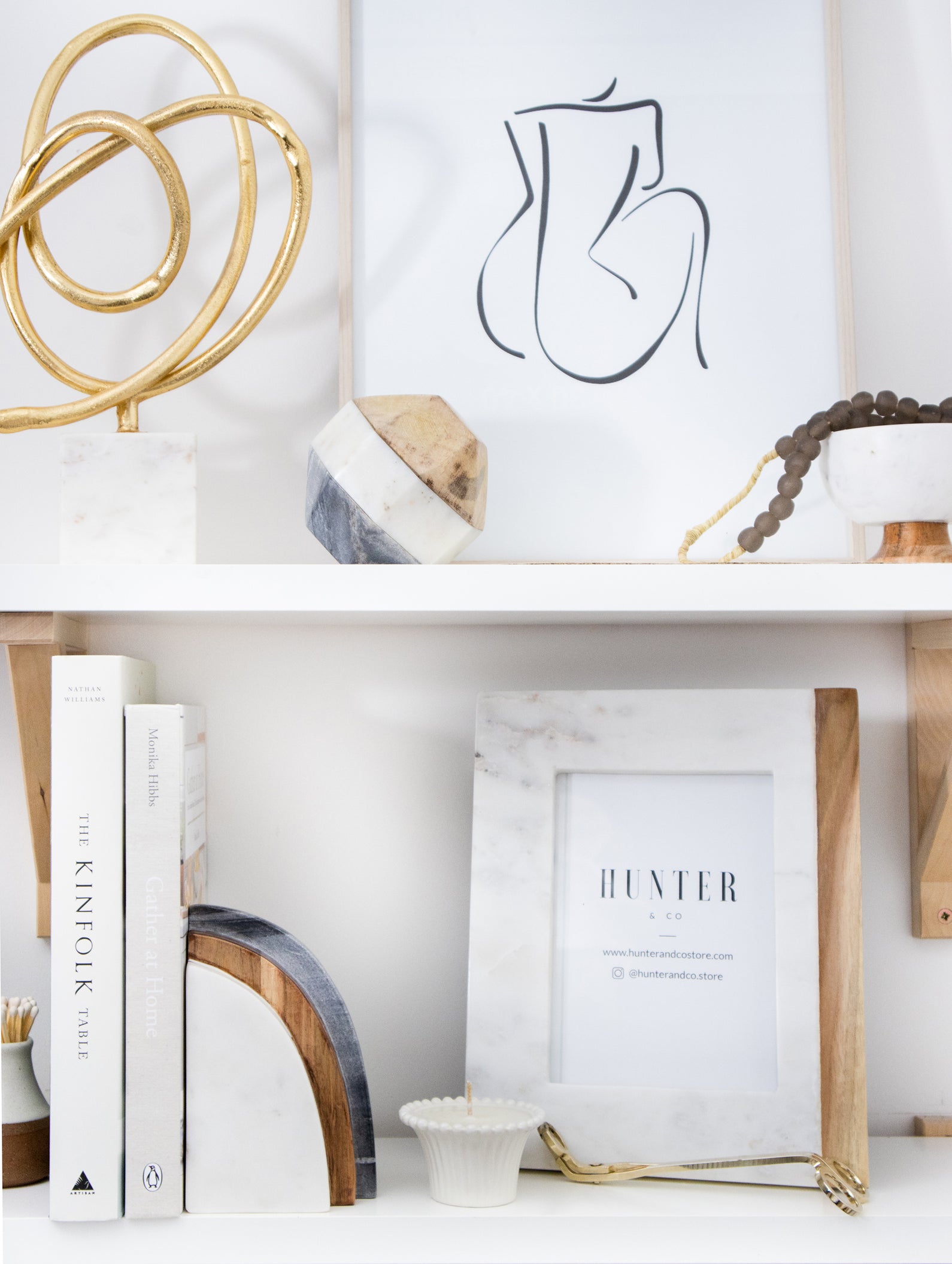 wood and marble bookends