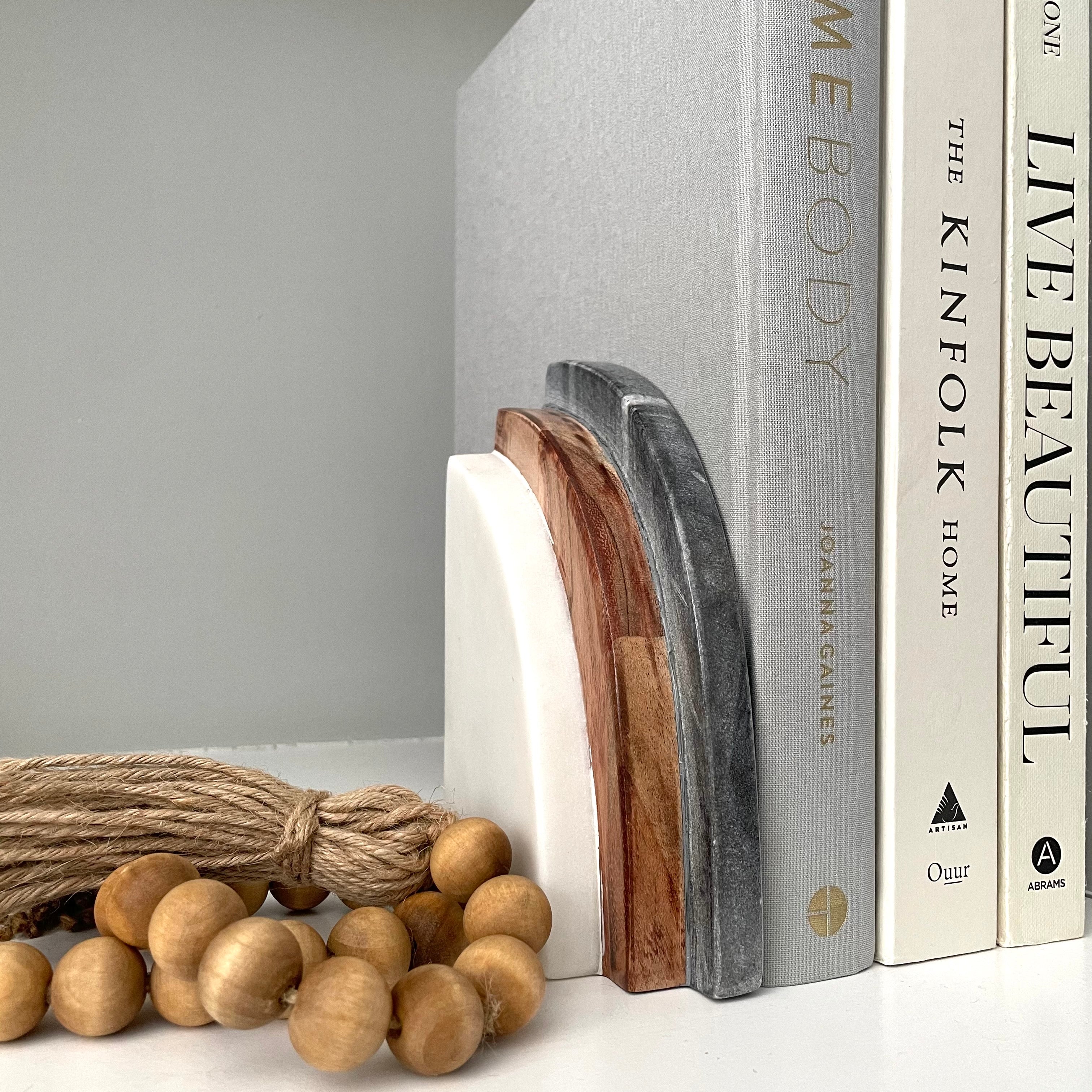 wood and marble bookends