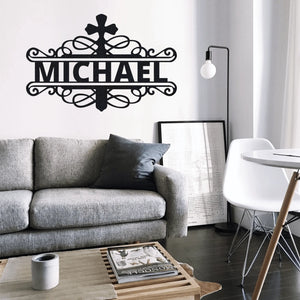 Swirl Cross Family Name Metal Monogram Wall Decor - Merica Metal Worx
