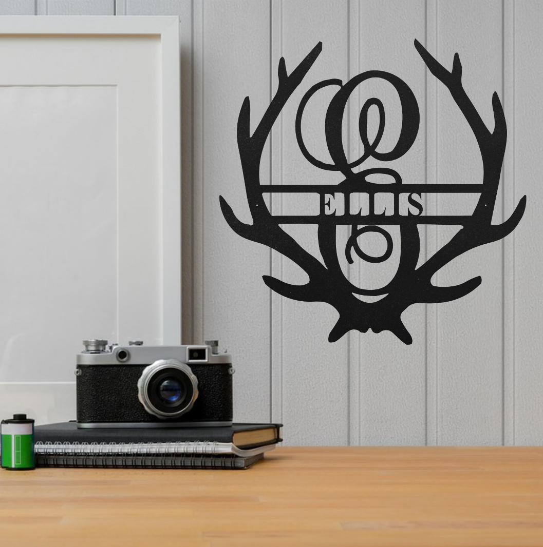 Antler Monogram with Name - 2 sizes - Custom Name Sign for Home