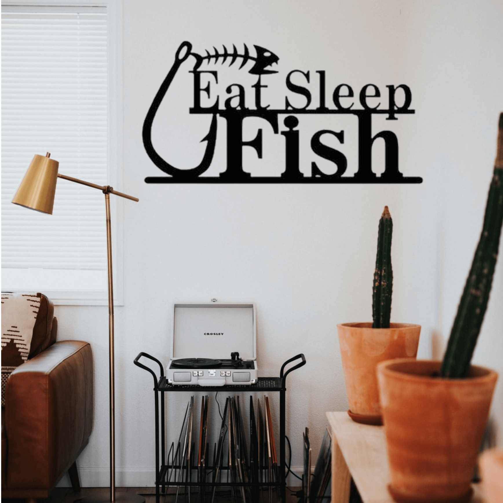 Fishing Decor Life is Simple Eat Sleep Fish Retro Vintage Metal