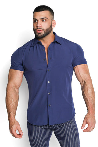 Gerardo Collection Mens Blue Muscle Fit Dress Shirt