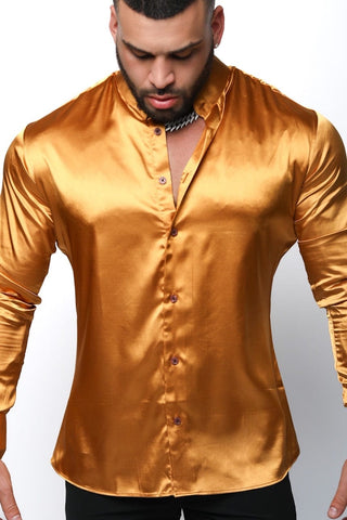 Gerardo Collection Gold Satin Dress Shirt