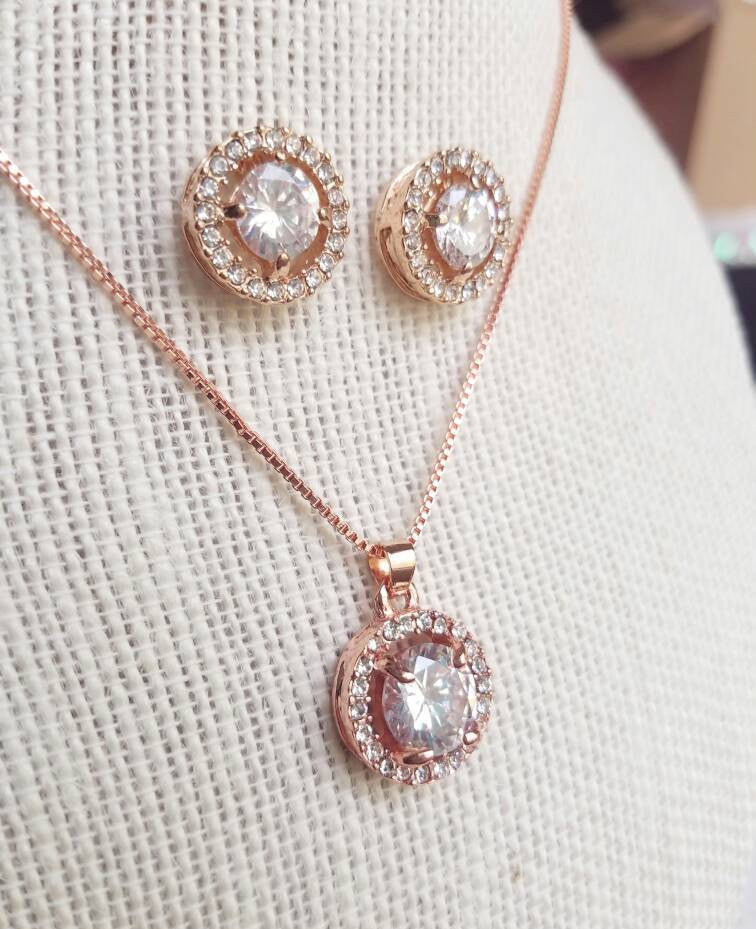 Rose Gold jewelry Set, Bridesmaid 