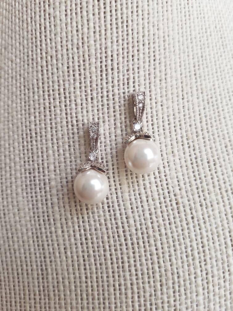 Bridal Earrings, Pearl Dangle Earrings 