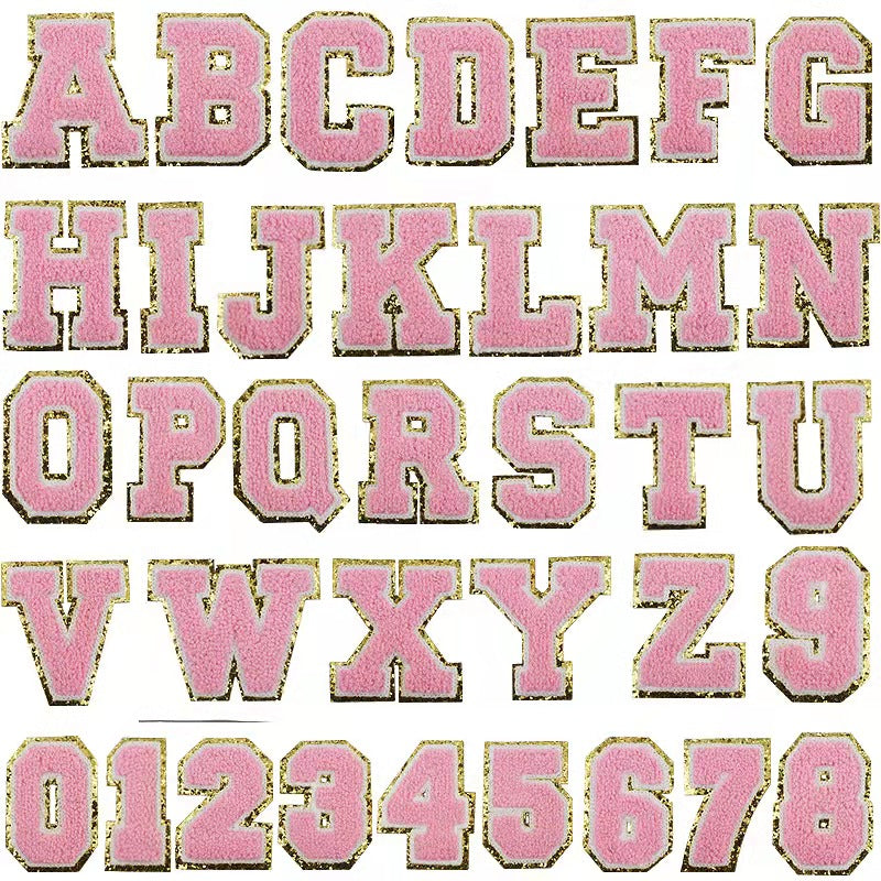 RTS TYPE A - NO FELT (STITCHED): 3" Pink Chenille Letters