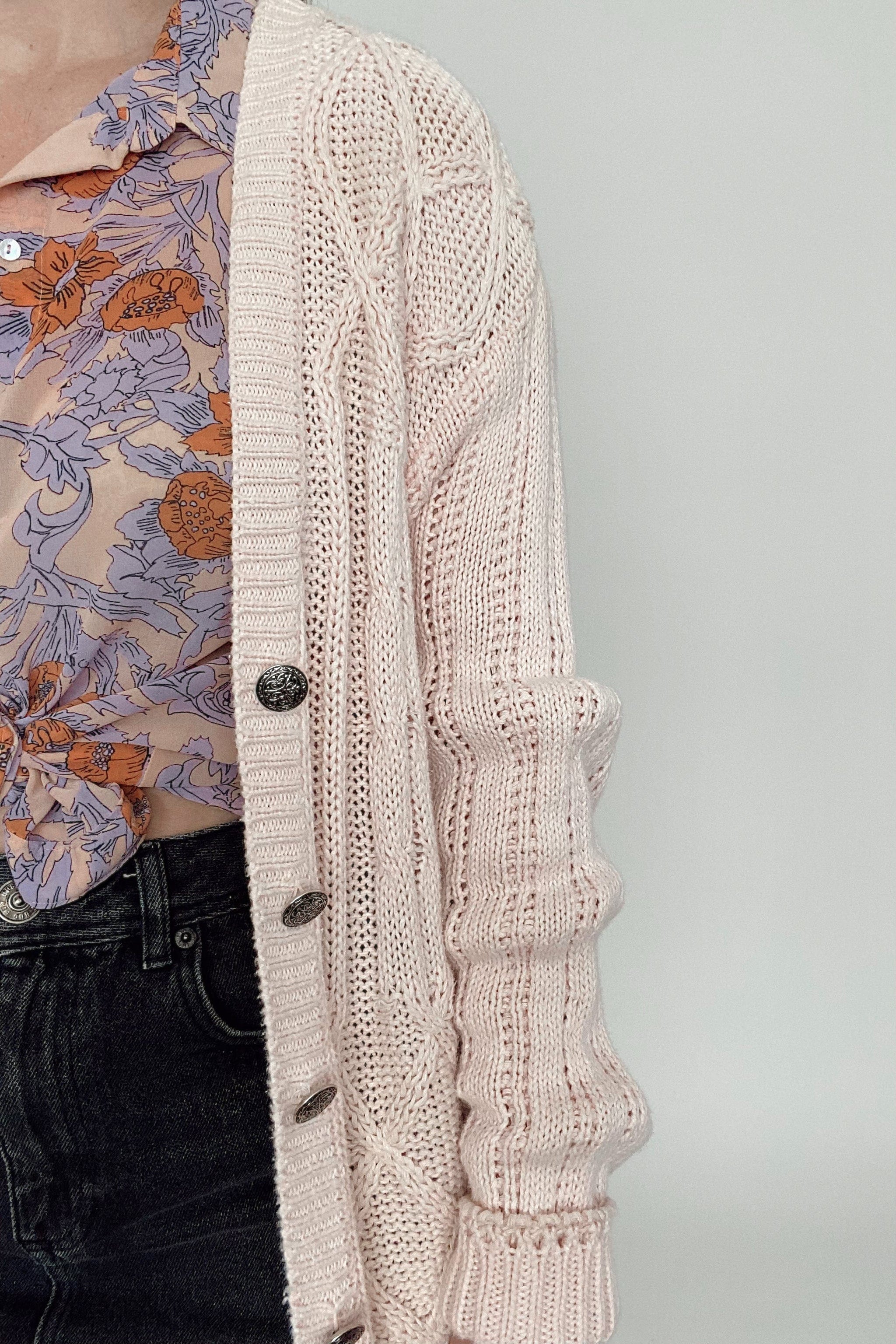 80s Vintage Long Pink Cable Knit Cardigan / M - COUTONIC