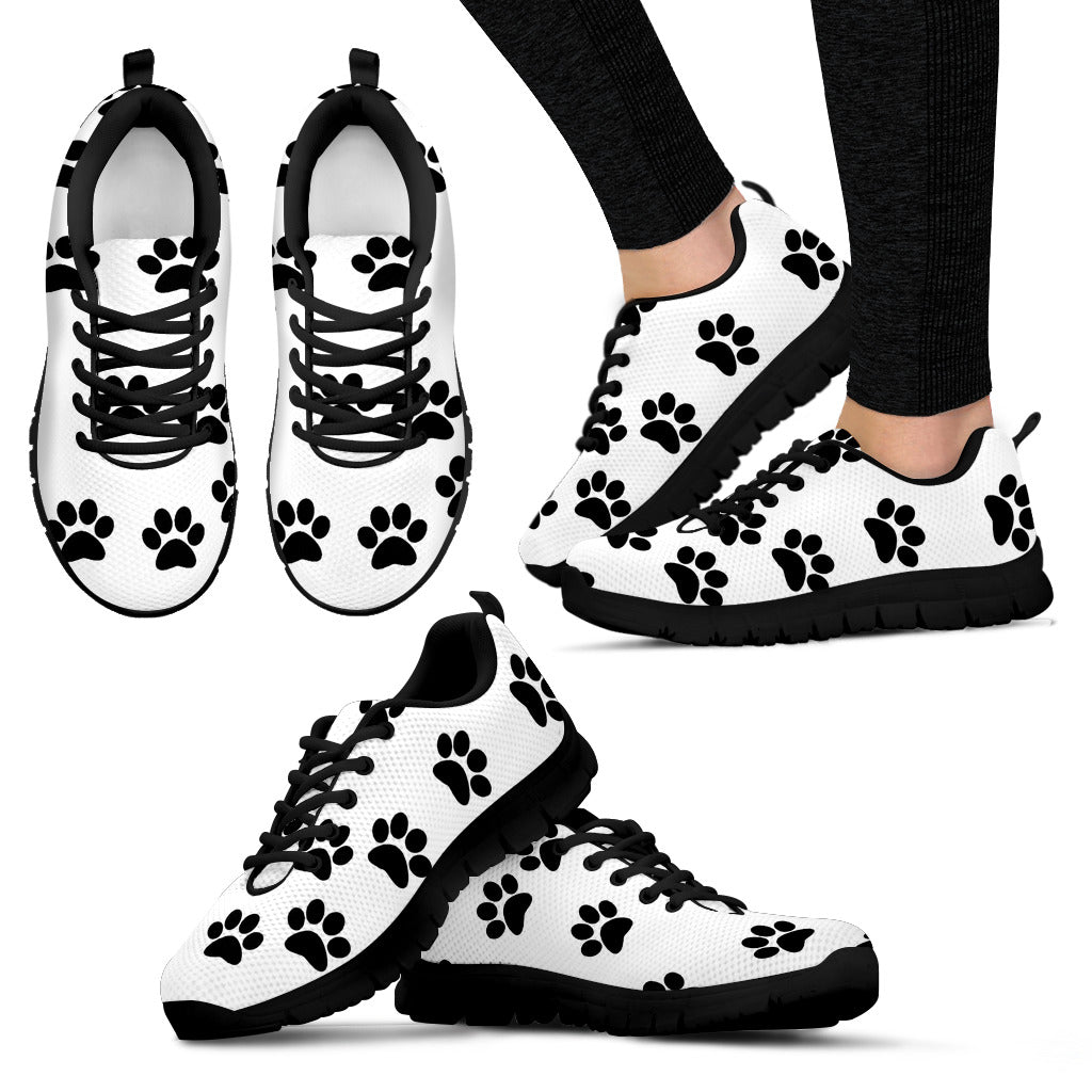 Women's Sneakers Paw Prints Black on White/Black Soles – Cool Cats Rule