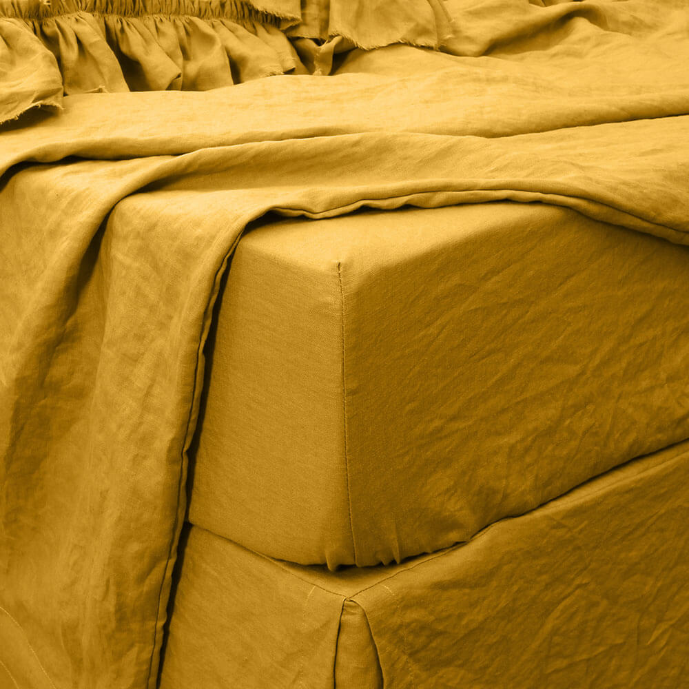 100 Pure Linen Fitted Sheet In Mustard Color Linenshed Uk
