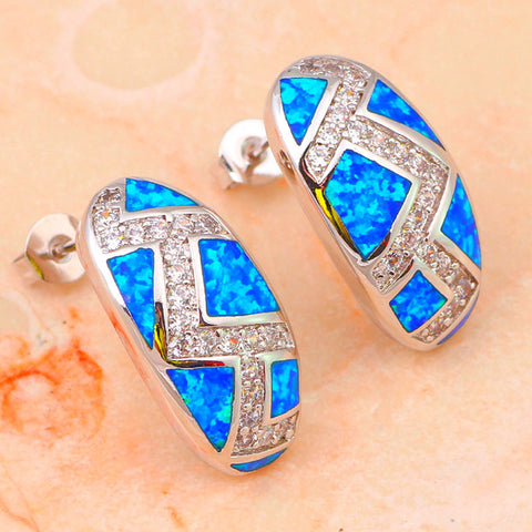 Blue Fire Opal Aztec Earrings