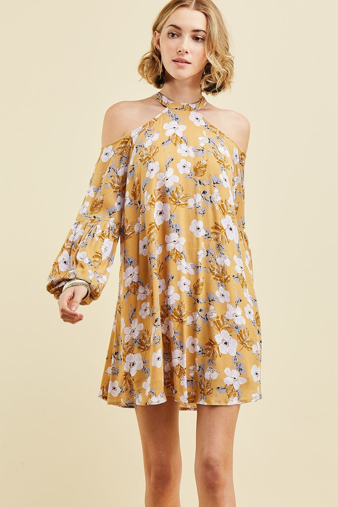 floral print cold shoulder dress