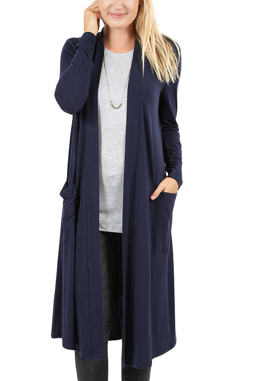 long navy cardigan with pockets