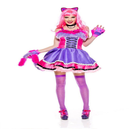 The Cheshire Cat Fancy Dress Ears And Tail Set Bright Pink & Purple Cat  Costume