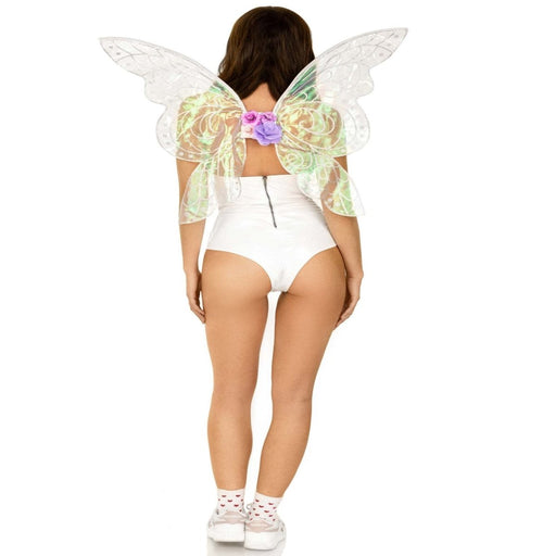 Iridescent glitter fairy wings with flower accent.