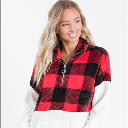 Long Sleeve High Neck Plaid Top Sweater