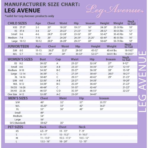 Fantasy Lingerie size chart