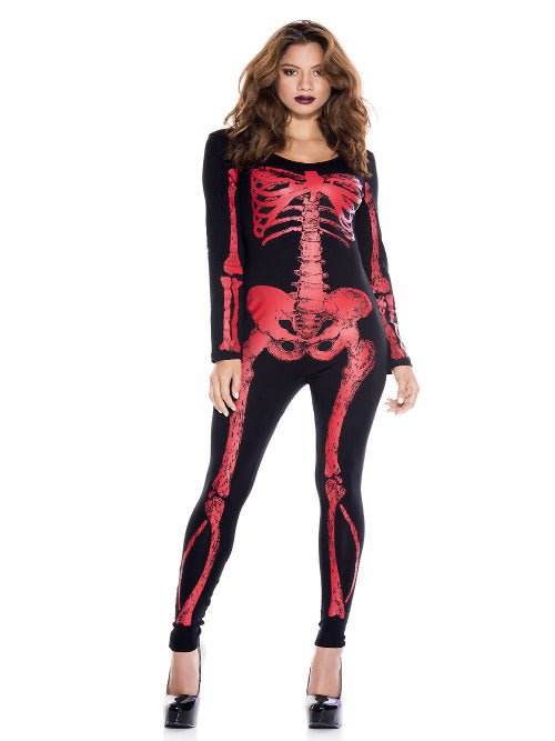 Skeleton Red Print Catsuit Women Costume