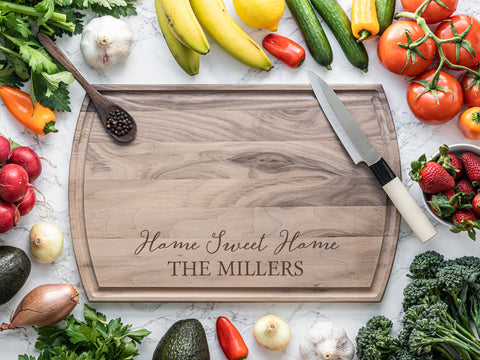 Walnut cutting board with home sweet home engraving